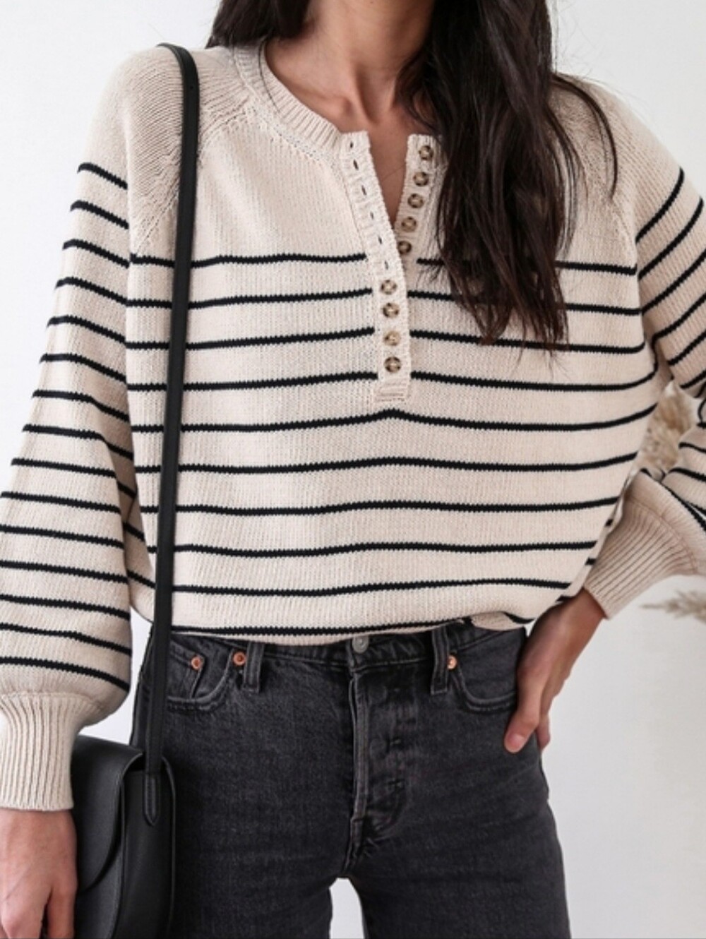 Sezane Leontine Cotton Knit jumper Sweater Ecru Navy Size XXS